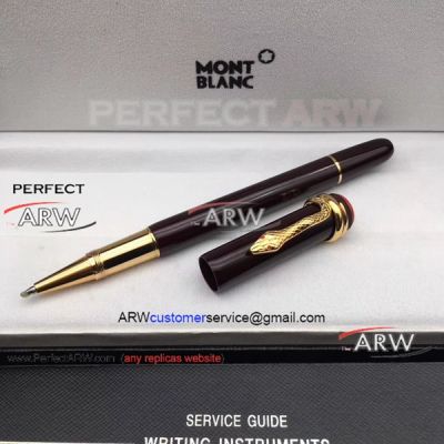 Perfect Replica Rouge et Noir Montblanc Gold Clip Brown Rollerball Pen